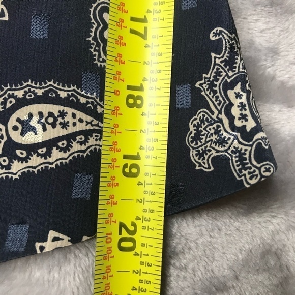 Russ Petites Vintage Navy Blue Paisley Button Up Short Sleeve Peplum Blouse - Picture 10 of 10